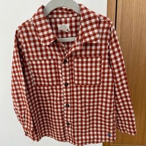 Blue Rooster (Pink Chicken) Gingham Jack Button-Down Shirt, Size 6